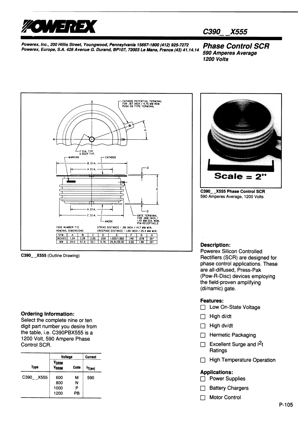 POWEREX C390PX555, C390PCX555, C390PBX555, C390NX555, C390MX555 Datasheet