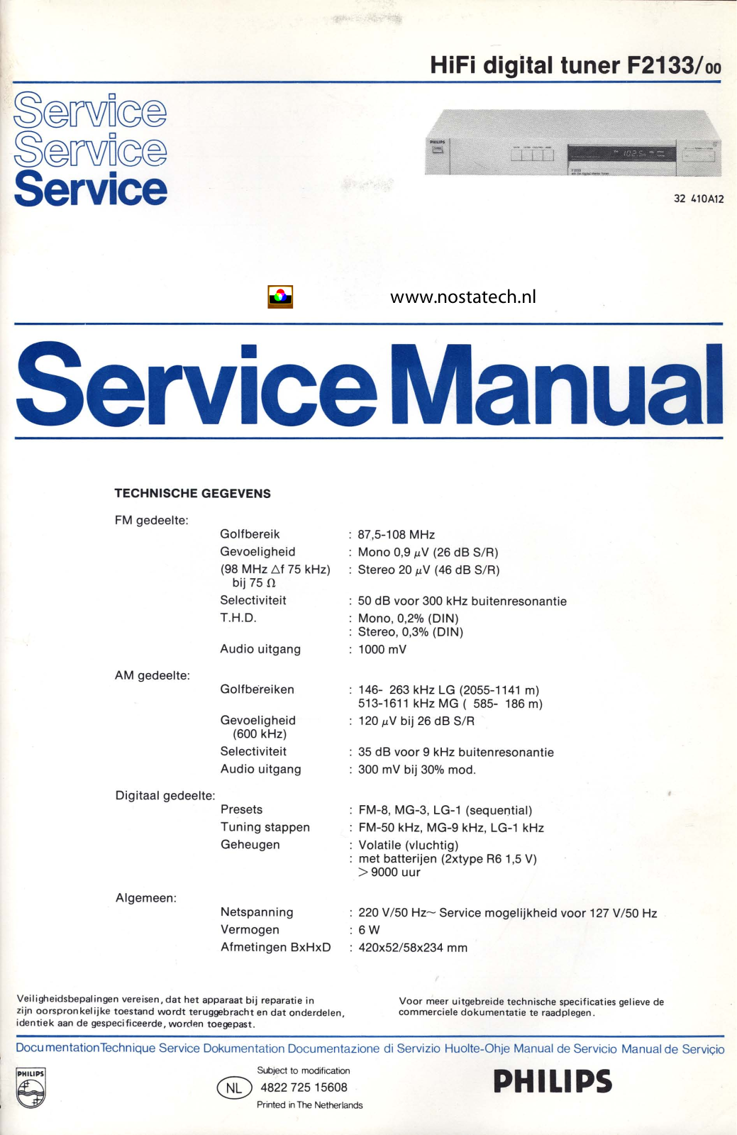 PHILIPS F2133 SERVICE MANUAL