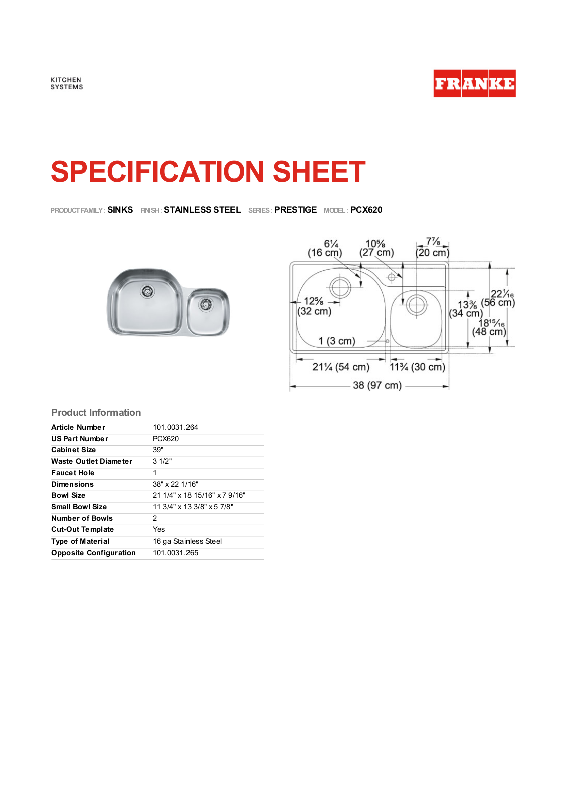 Franke Foodservice PCX620 User Manual