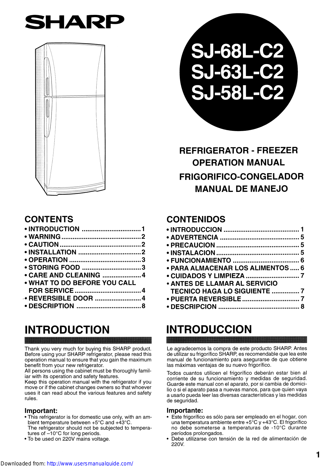 SHARP SJ-58L-C2/63L-C2/68L-C2 User Manual