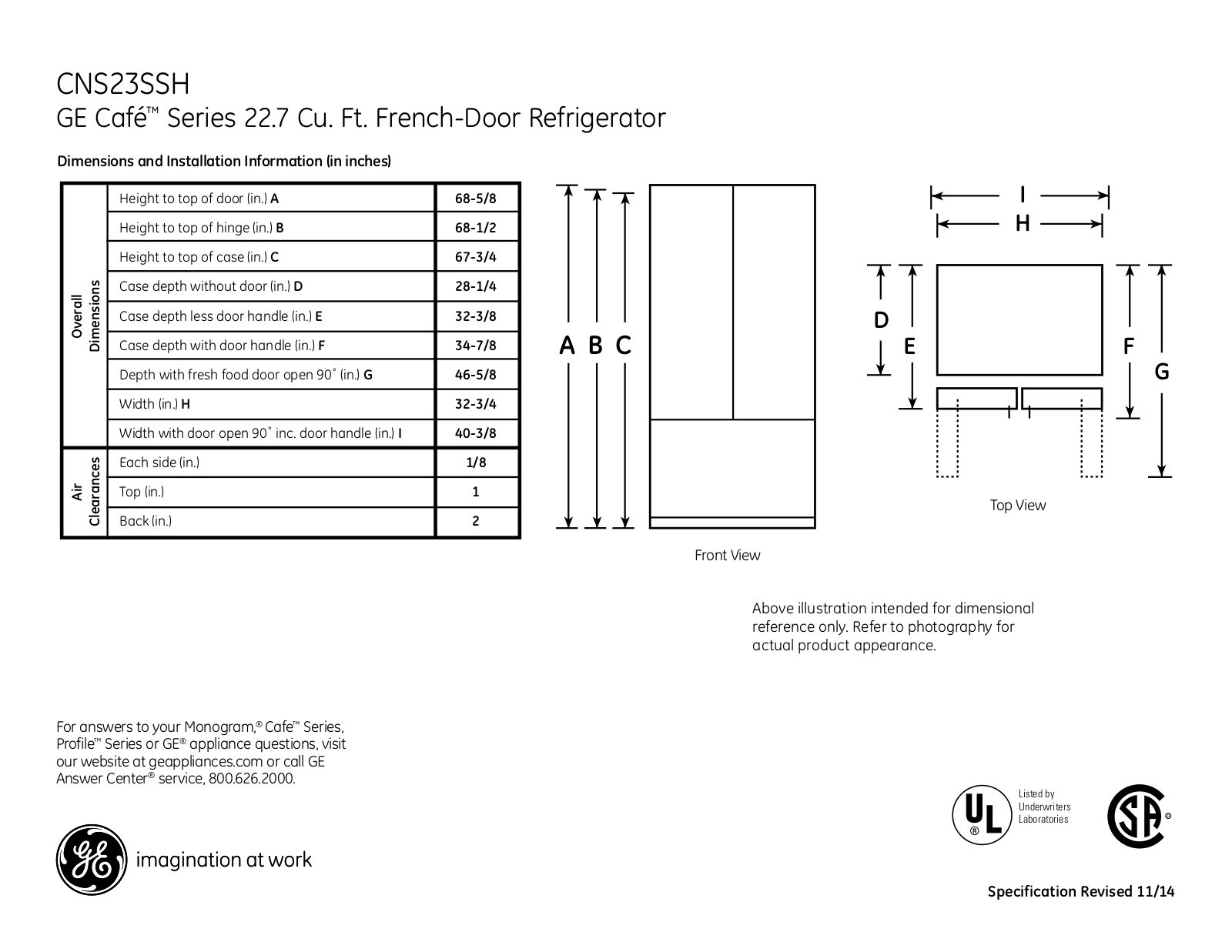 GE CNS23SSHSS Specification Sheet