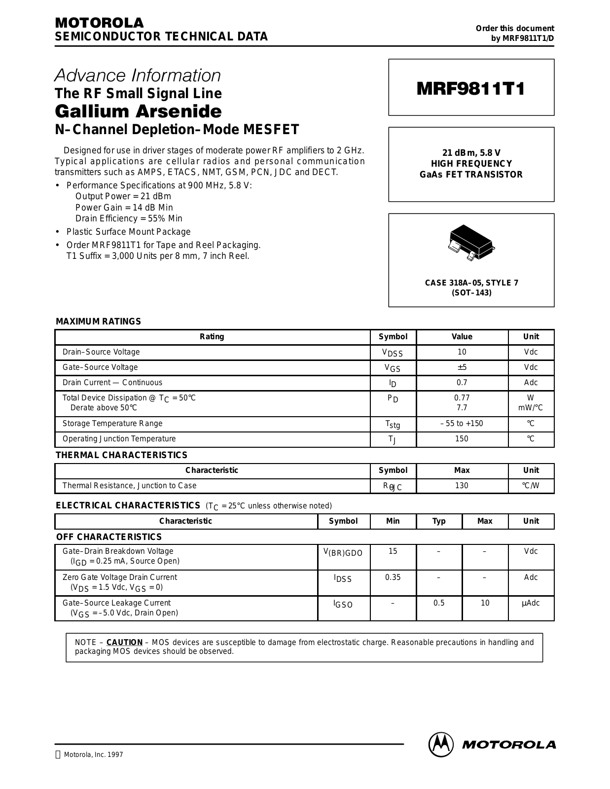 Motorola MRF9811T1 Datasheet