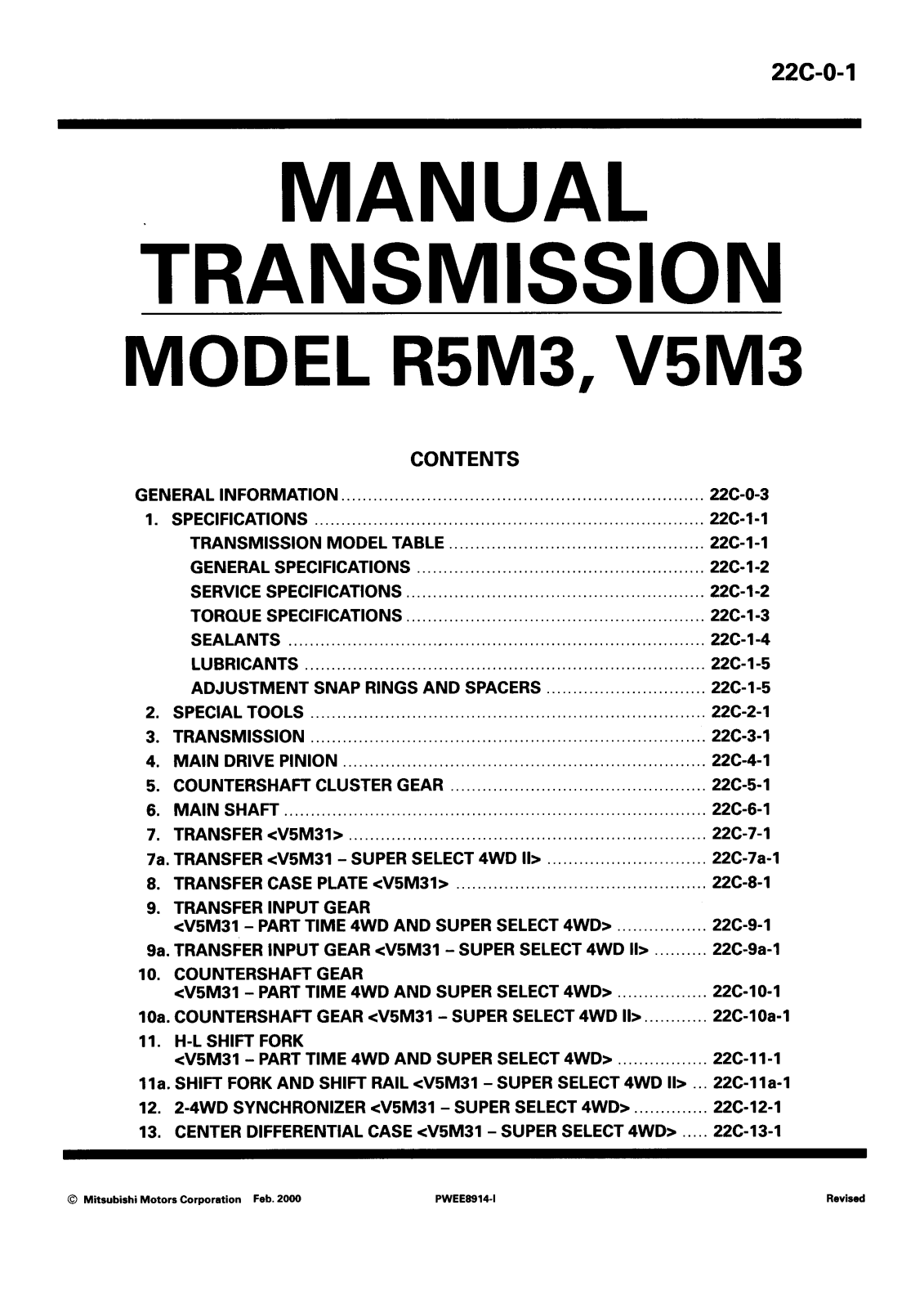 Mitsubishi R5M3, PWEE8914-ABCDEFGHI 22C, V5M3 Service manual