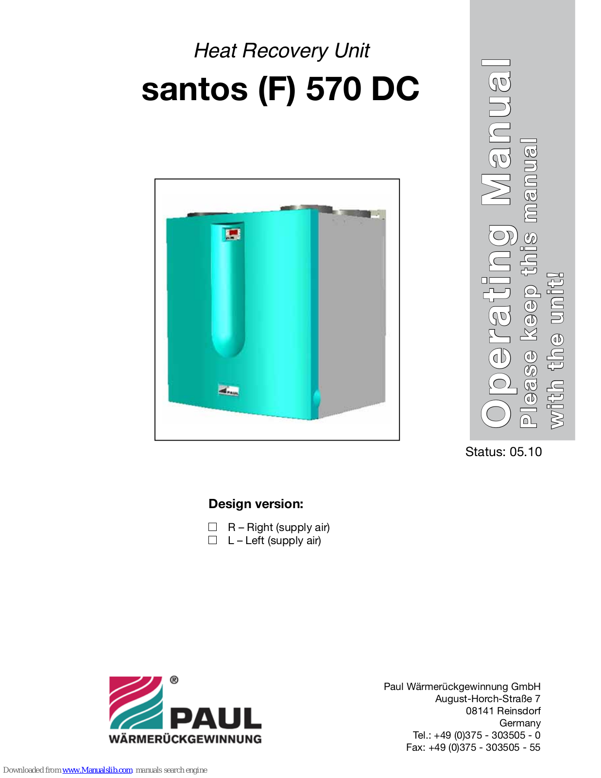 Paul santos 570 DC, santos F 570 DC Operating Manual