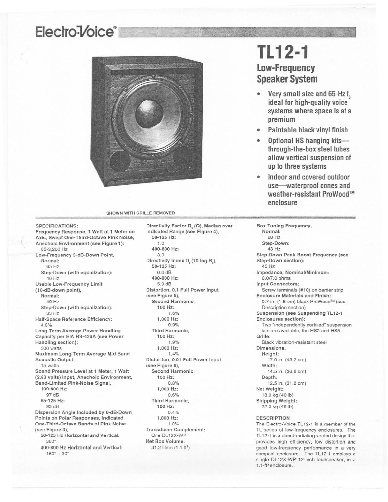 Electro-Voice TL12-1 User Manual
