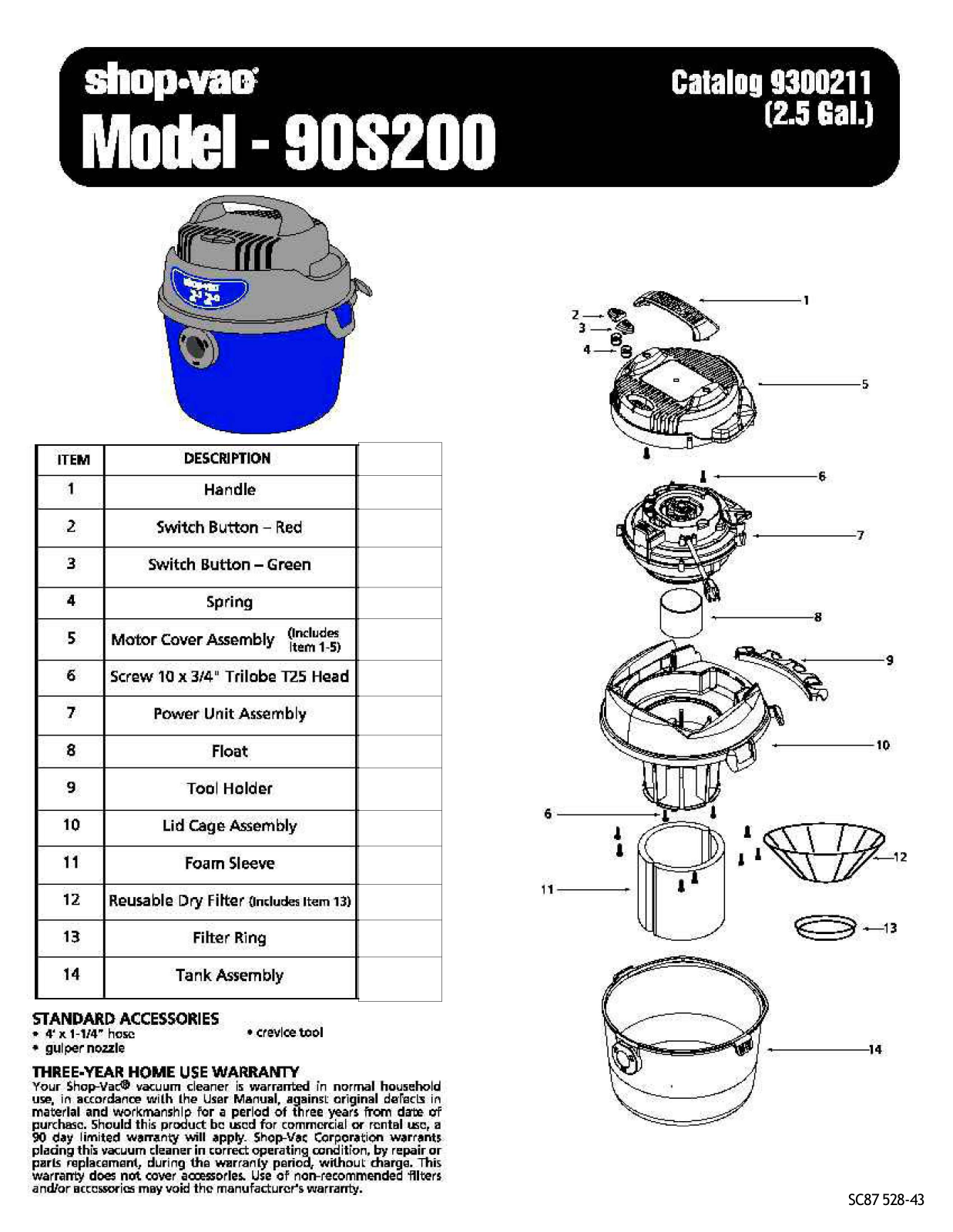 Shop Vac 90s200 Owner's Manual