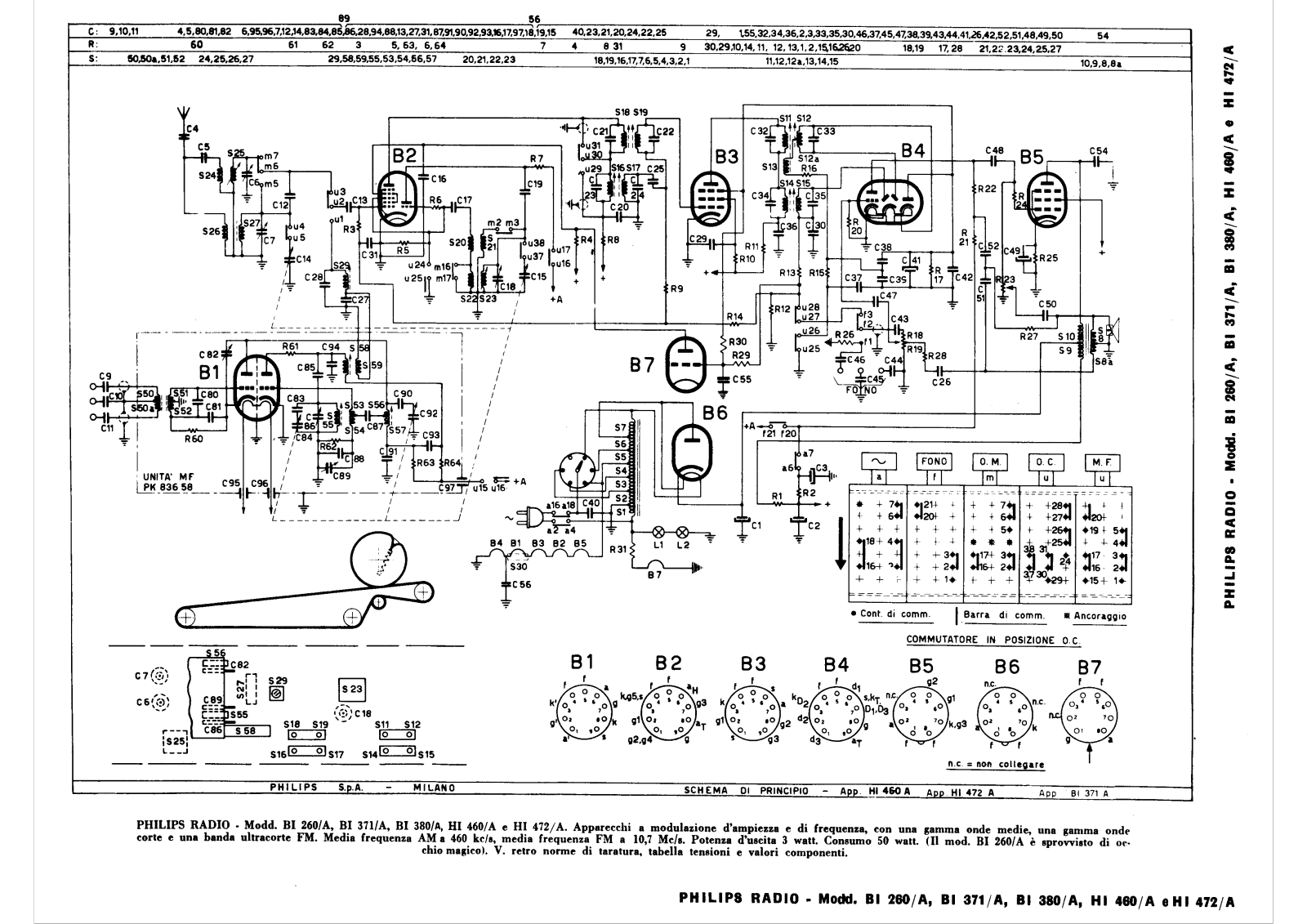 Philips bi260a, bi371a, bi380a, hi460a, hi472a schematic