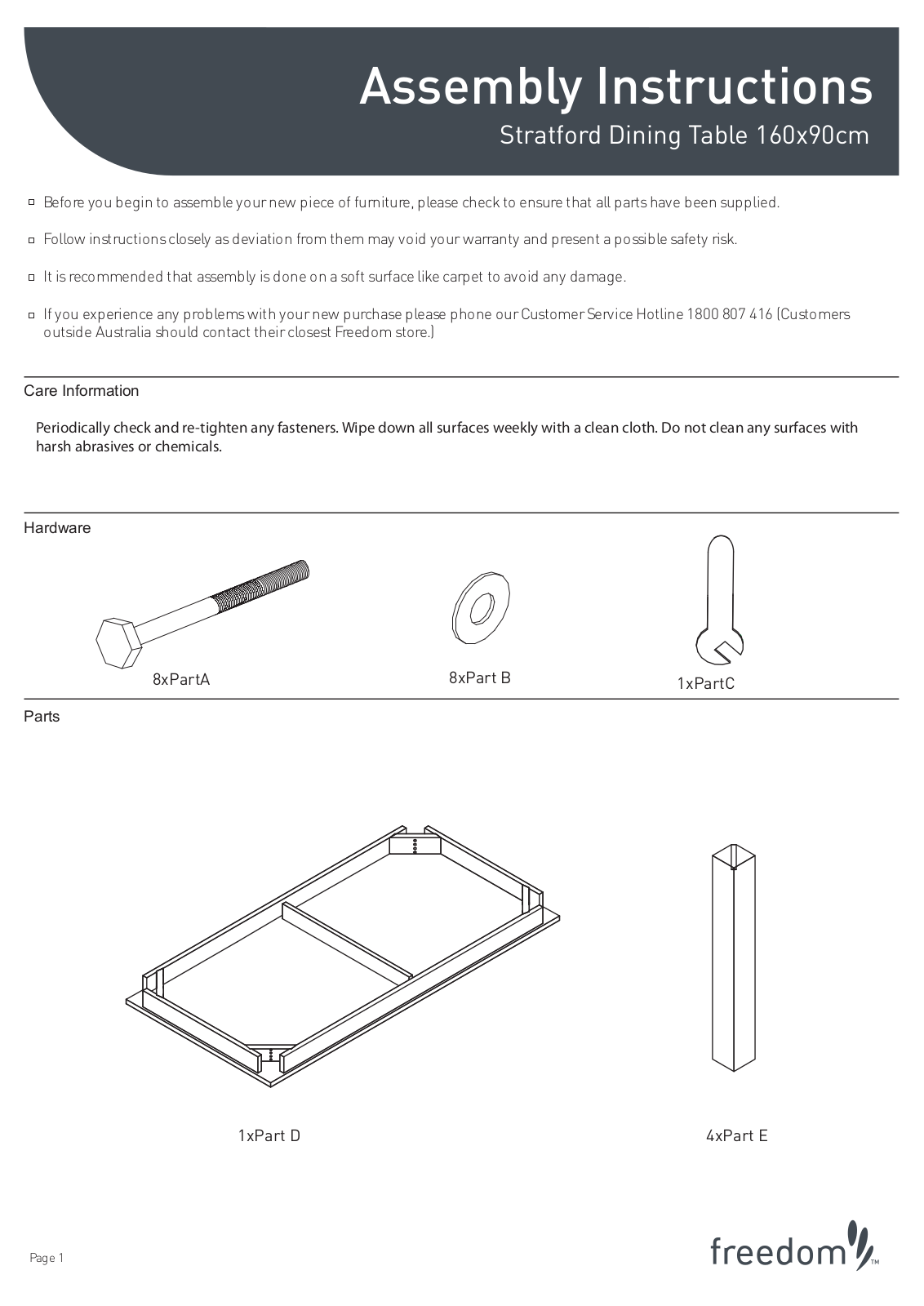 Freedom Stratford Dining Table 1600-900 Assembly Instruction