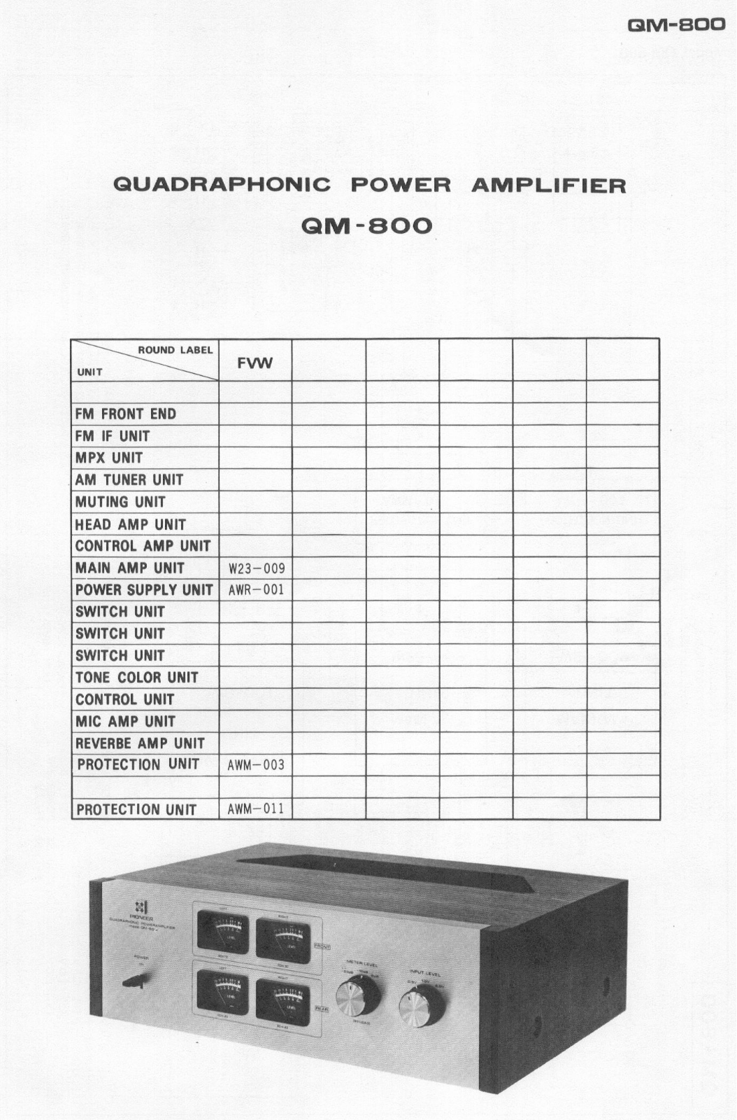 Pioneer QM-800 Schematic