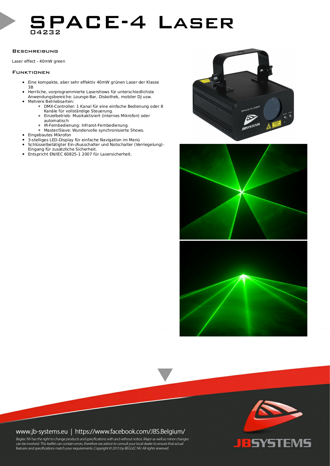 JB Systems Space 4 Laser User Manual