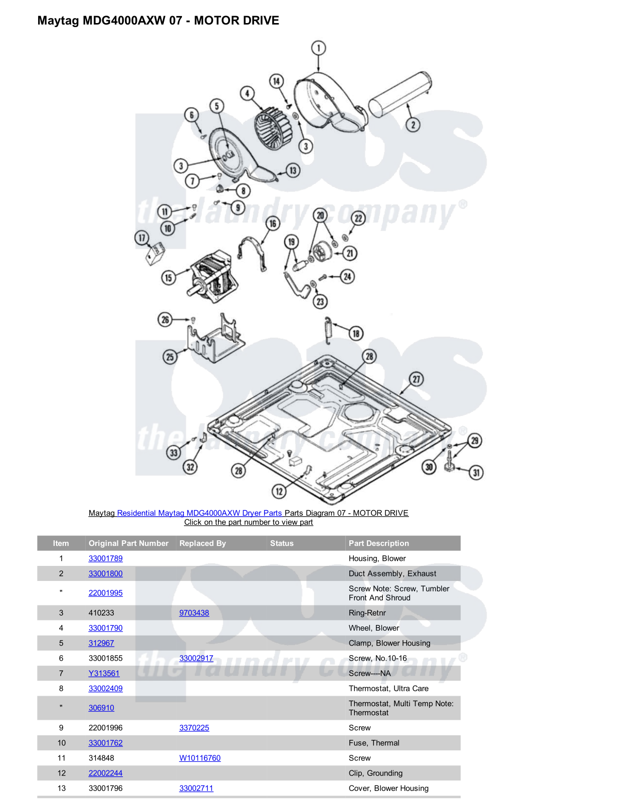 Maytag MDG4000AXW Parts Diagram