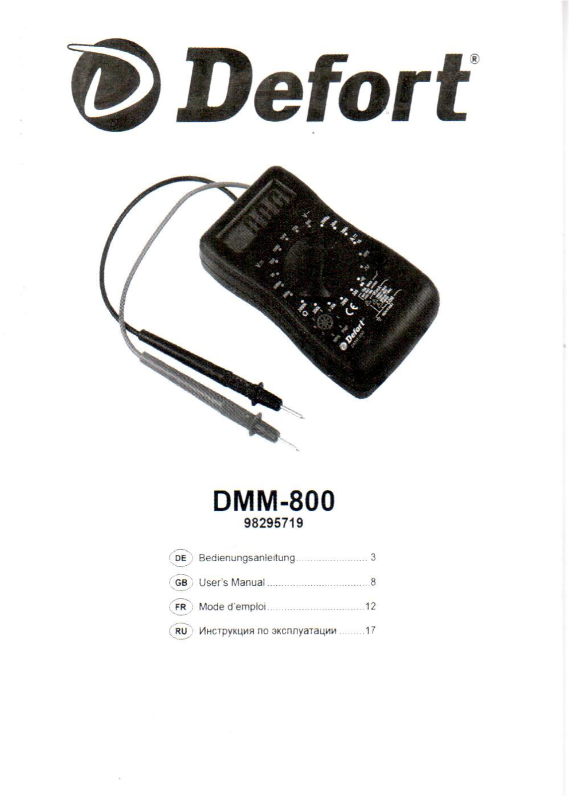 Defort DMM-800 User Manual