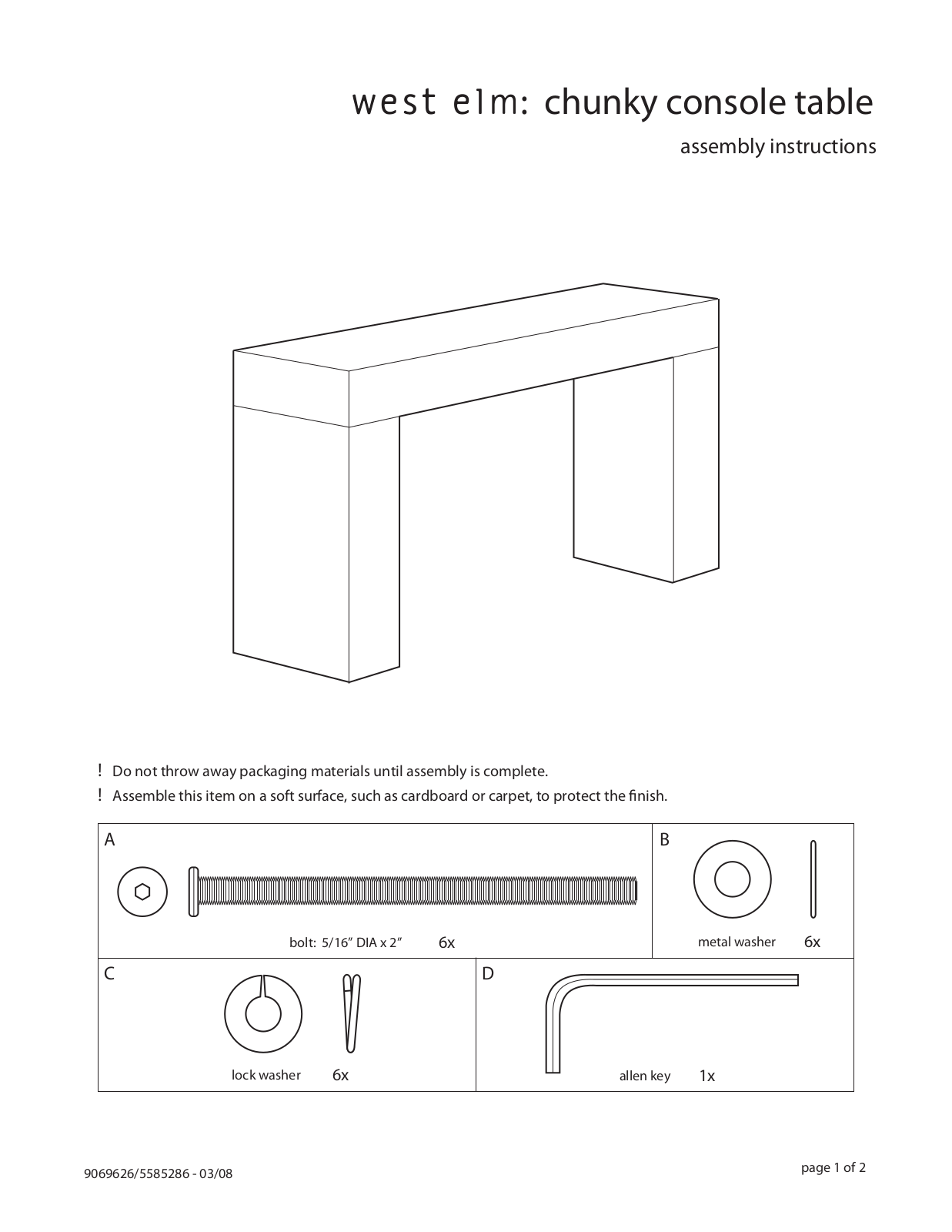 West Elm Chunky Console Table Assembly Instruction