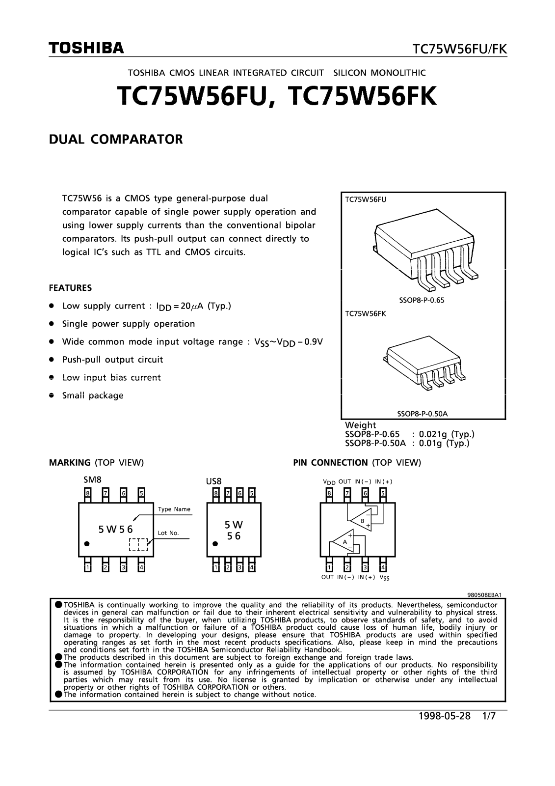 Toshiba TC75W56FU, TC75W56FK Datasheet