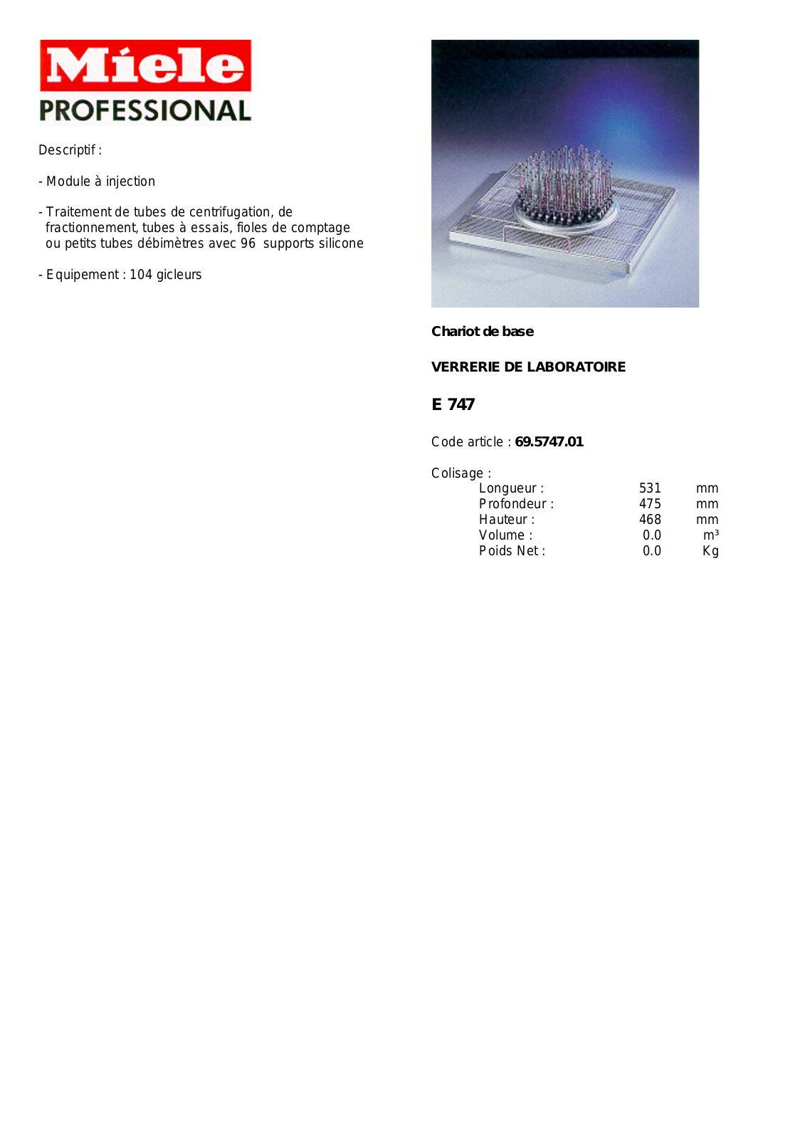 MIELE E 747 DESCRIPTIF User Manual