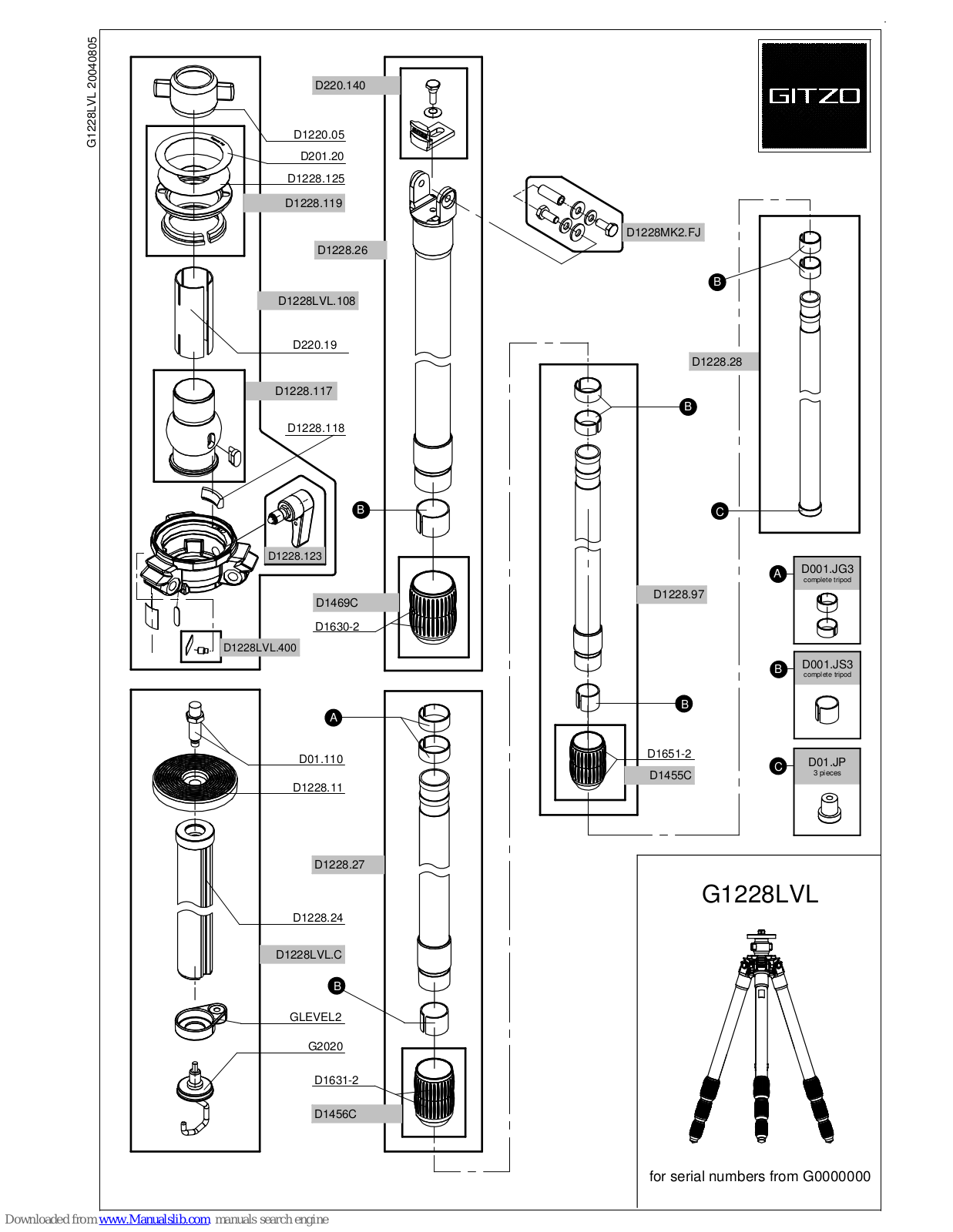 Gitzo Leveling G1228LVL G1228LVL, G1228LVL G1228LVL Parts List