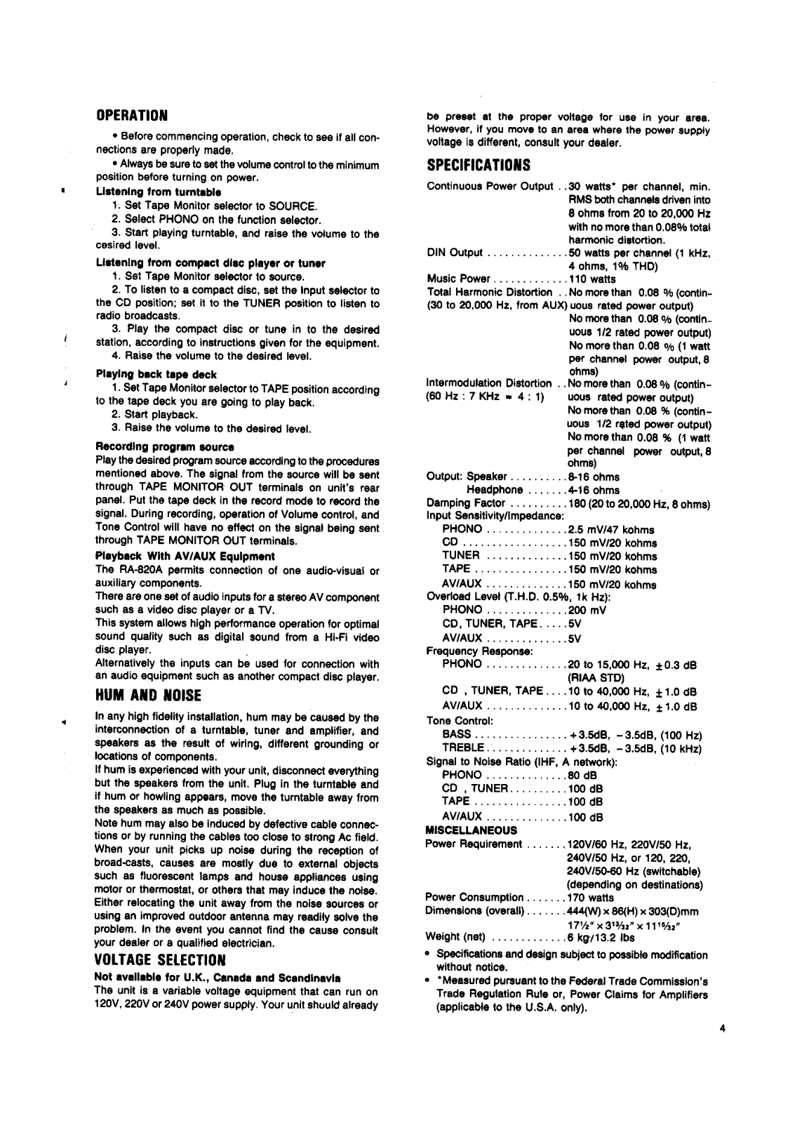 Rotel RA-820-A Brochure