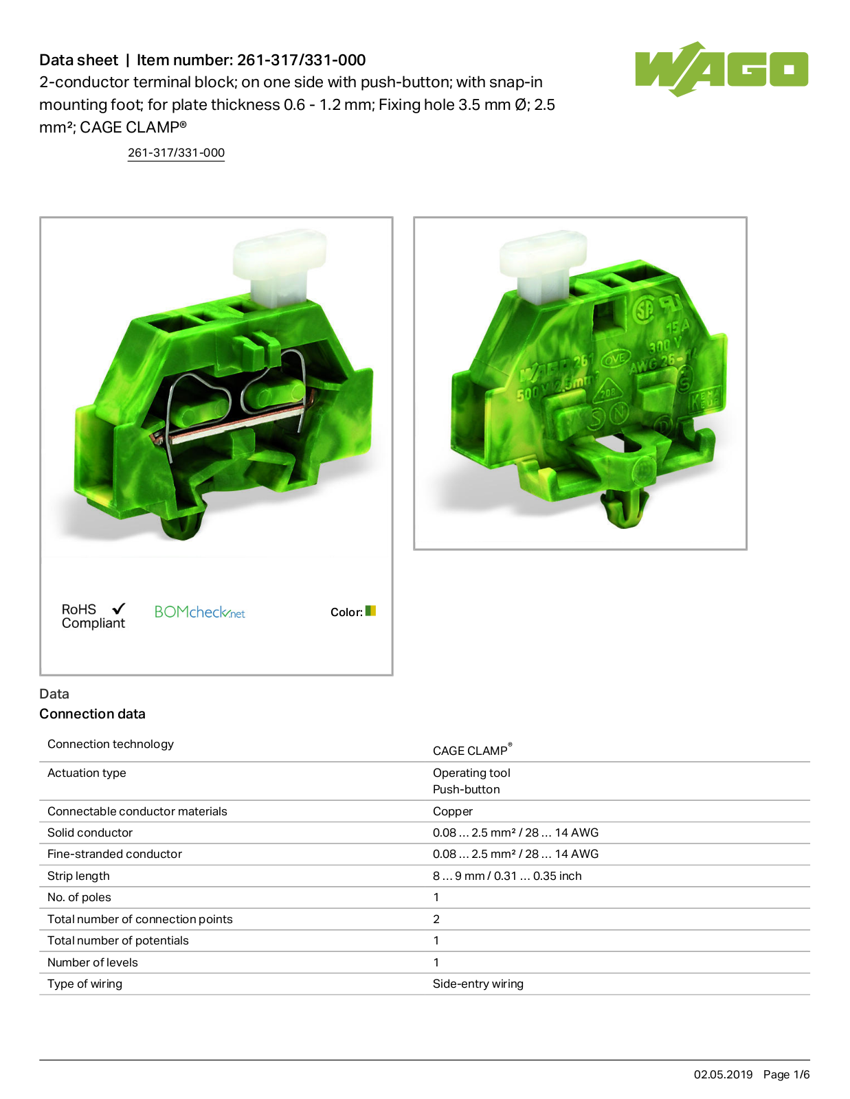 Wago 261-317/331-000 Data Sheet