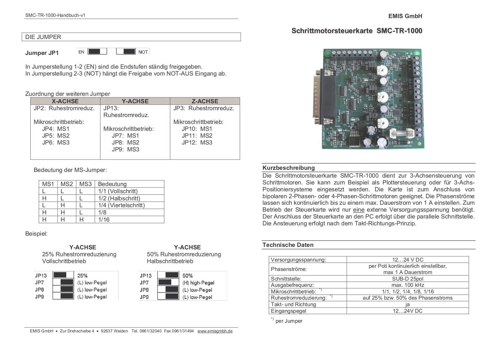 Emis SMC-TR-1000 Technical data