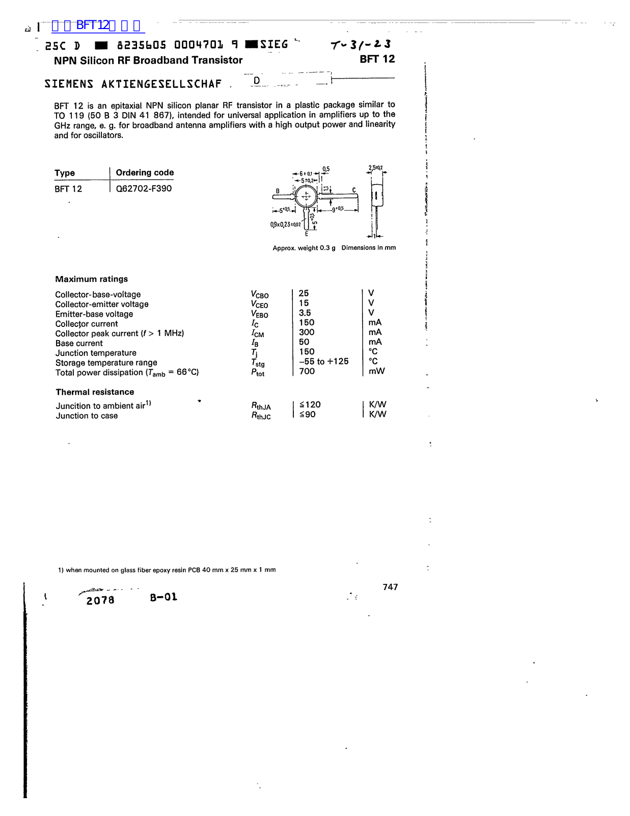 Siemens BFT 12 Technical data