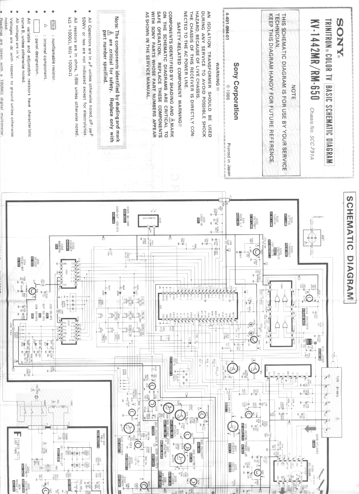 SONY KV-1442MR Schematic