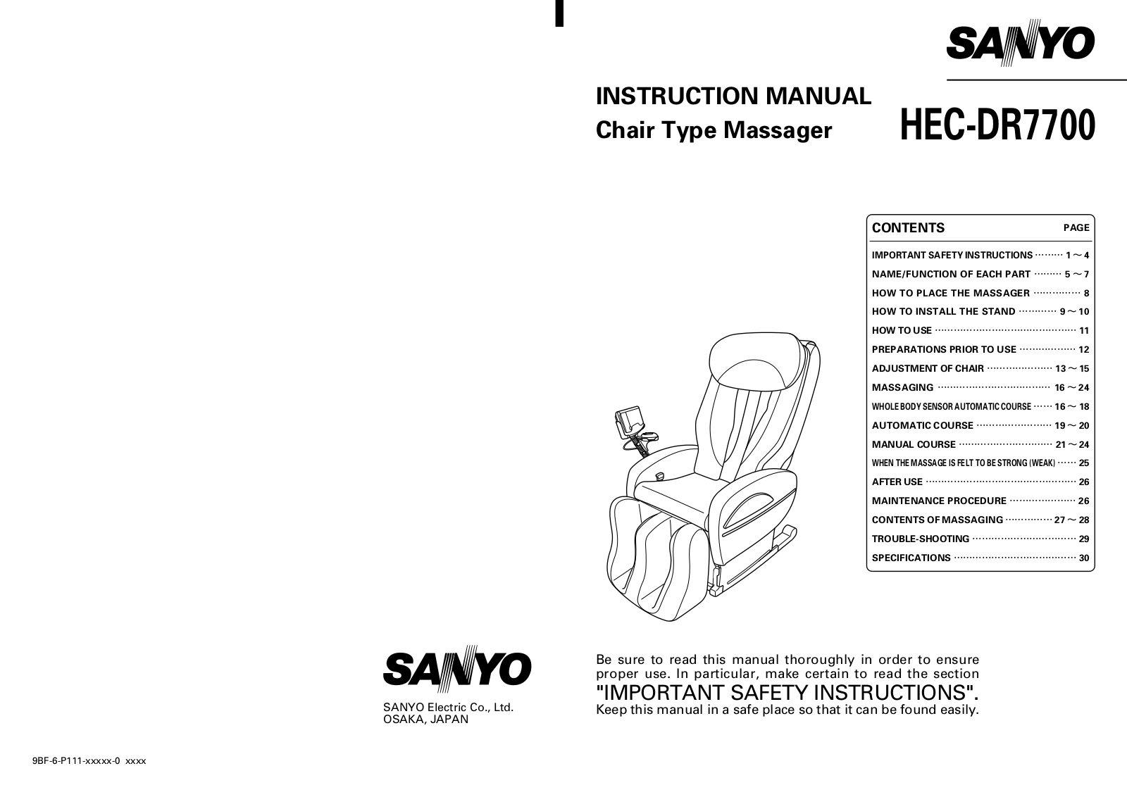 Sanyo HEC-DR7700 Manual
