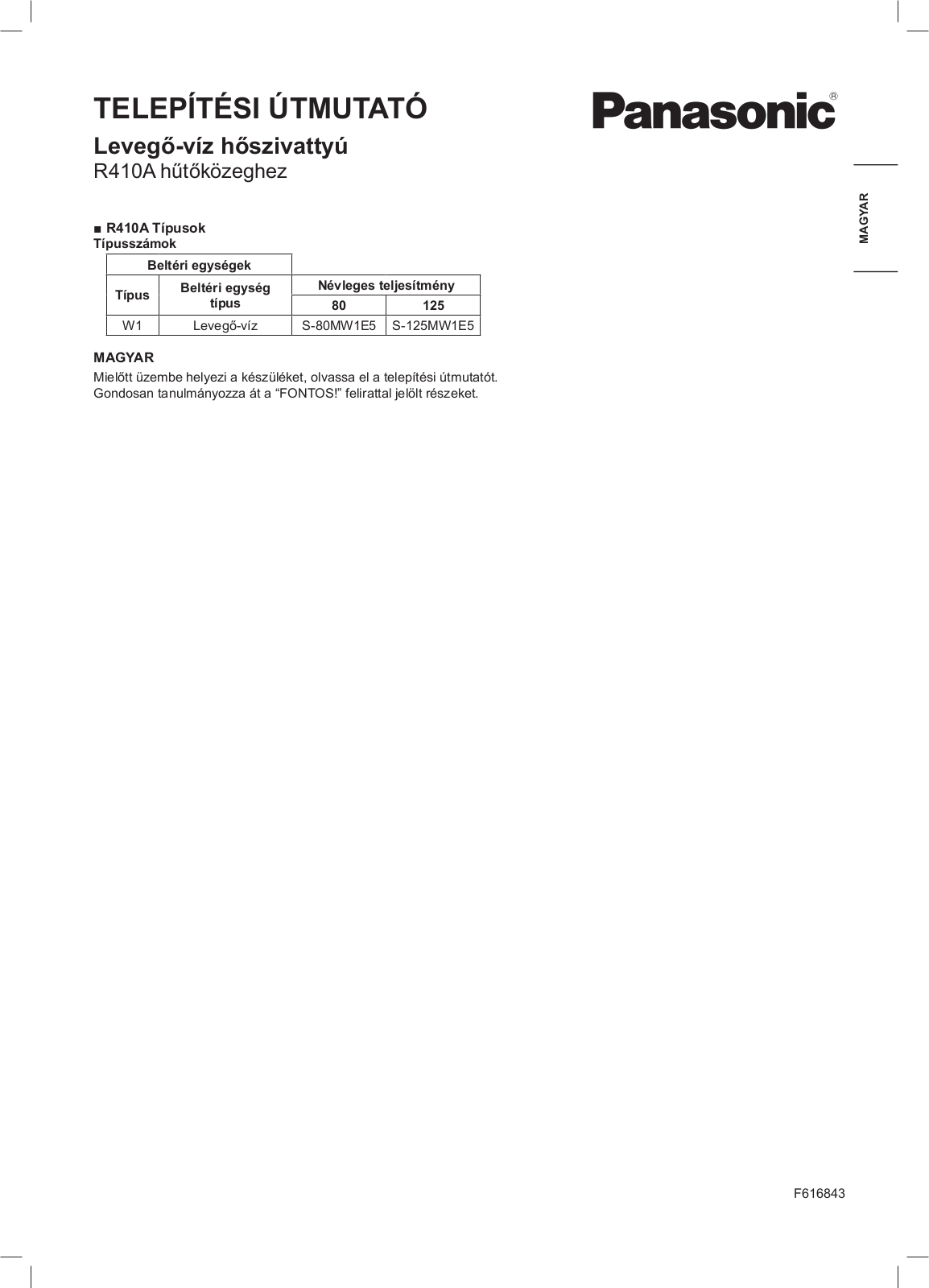 Panasonic S125MW1E5, S80MW1E5 User Manual