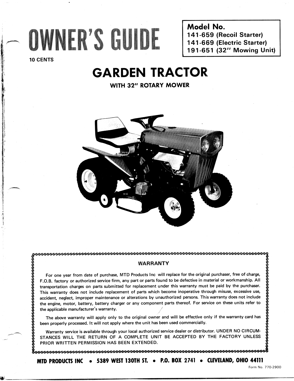 MTD 141-669, 141-659, 191-651 User Manual