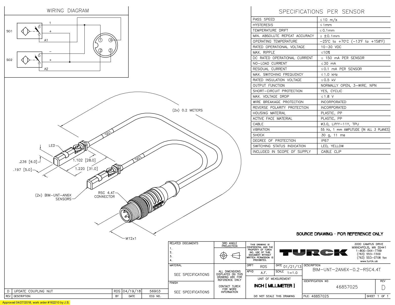 Turck BIM-UNT-2AN6X-0.2-RSC4.4T Data Sheet