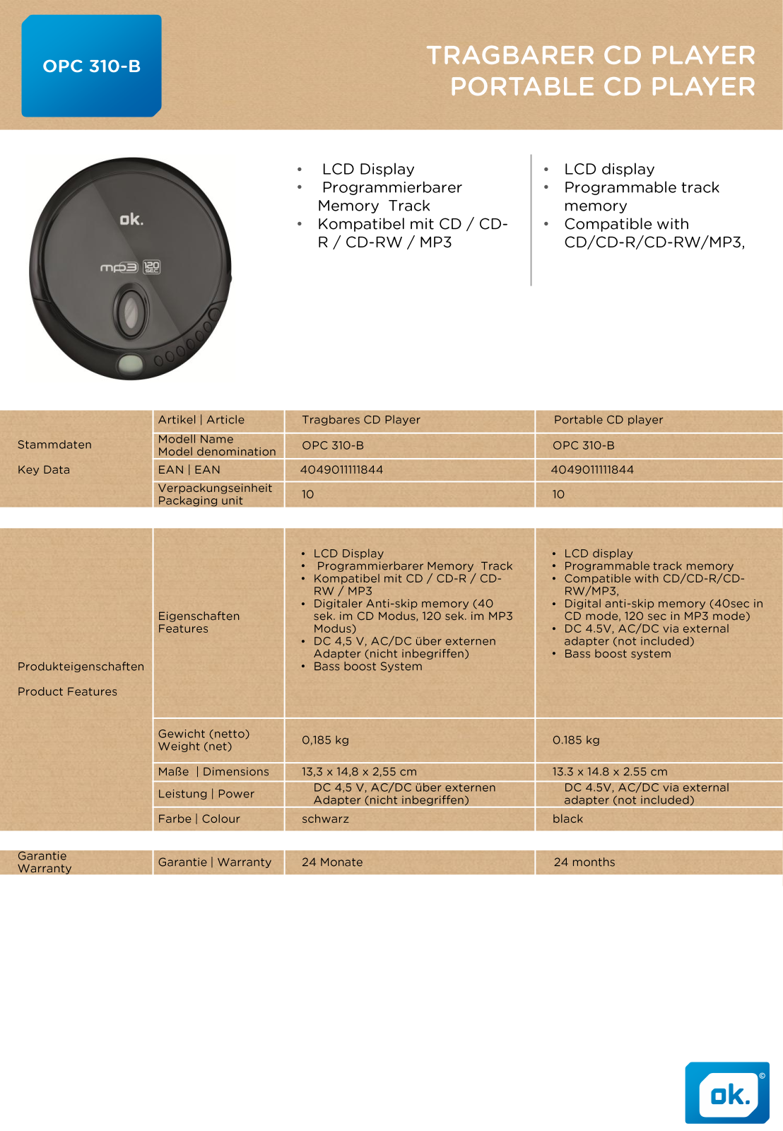 ok. OPC 310-B Technische Daten