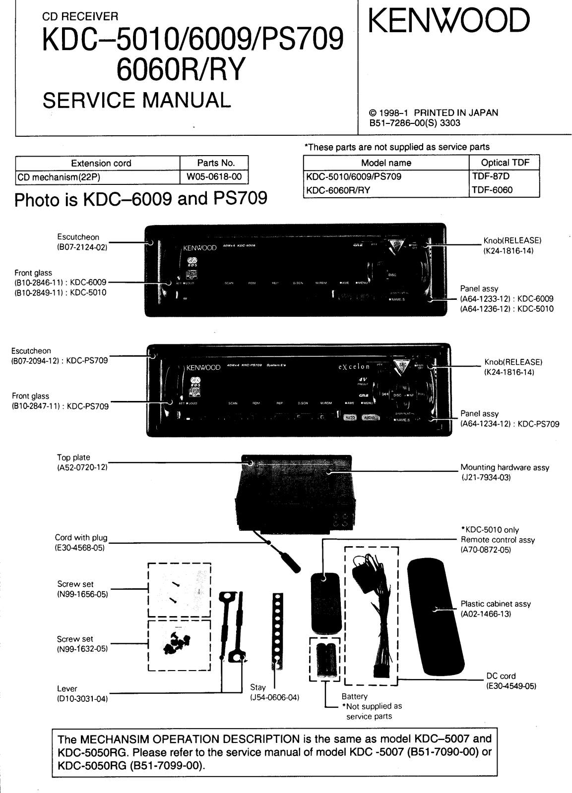 Kenwood KD-CPS-709, KDC-6060-RY, KDC-6009, KDC-6060-R, KDC-5010 Service Manual
