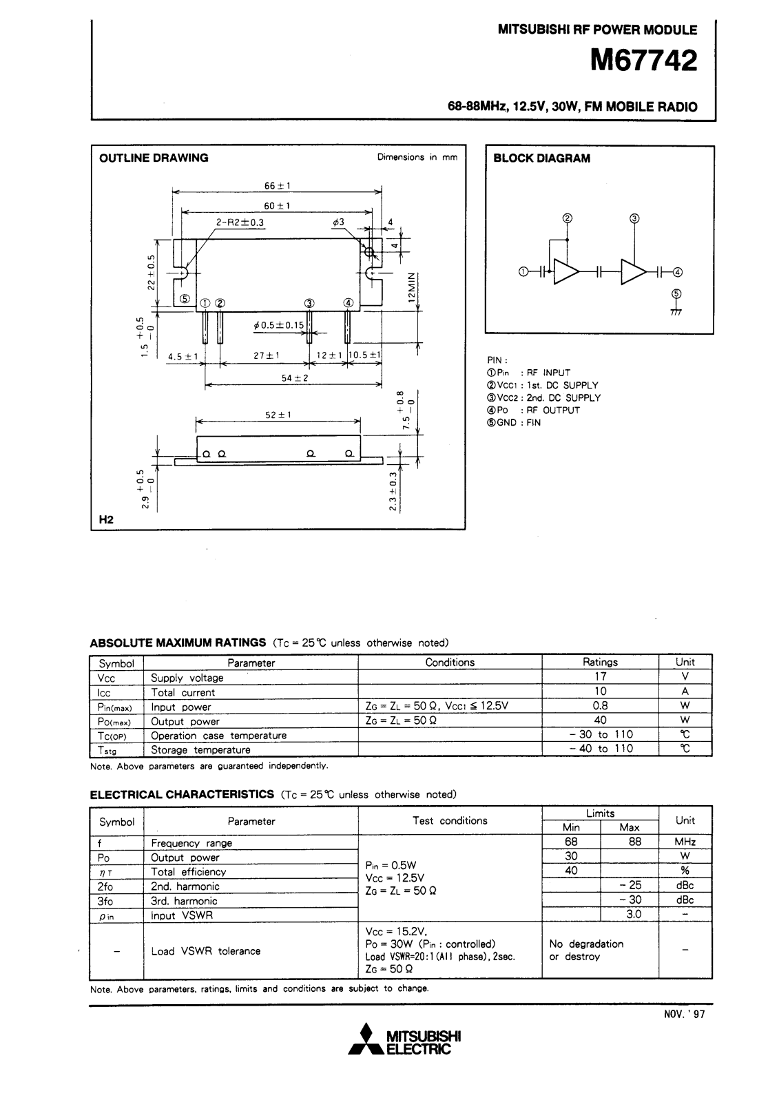 Mitsubishi M67742 Datasheet