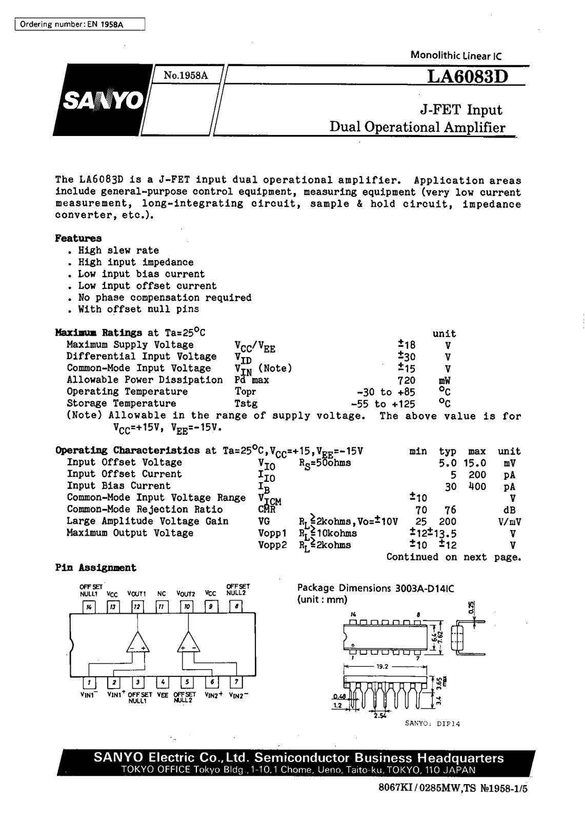 SANYO LA6083D Datasheet