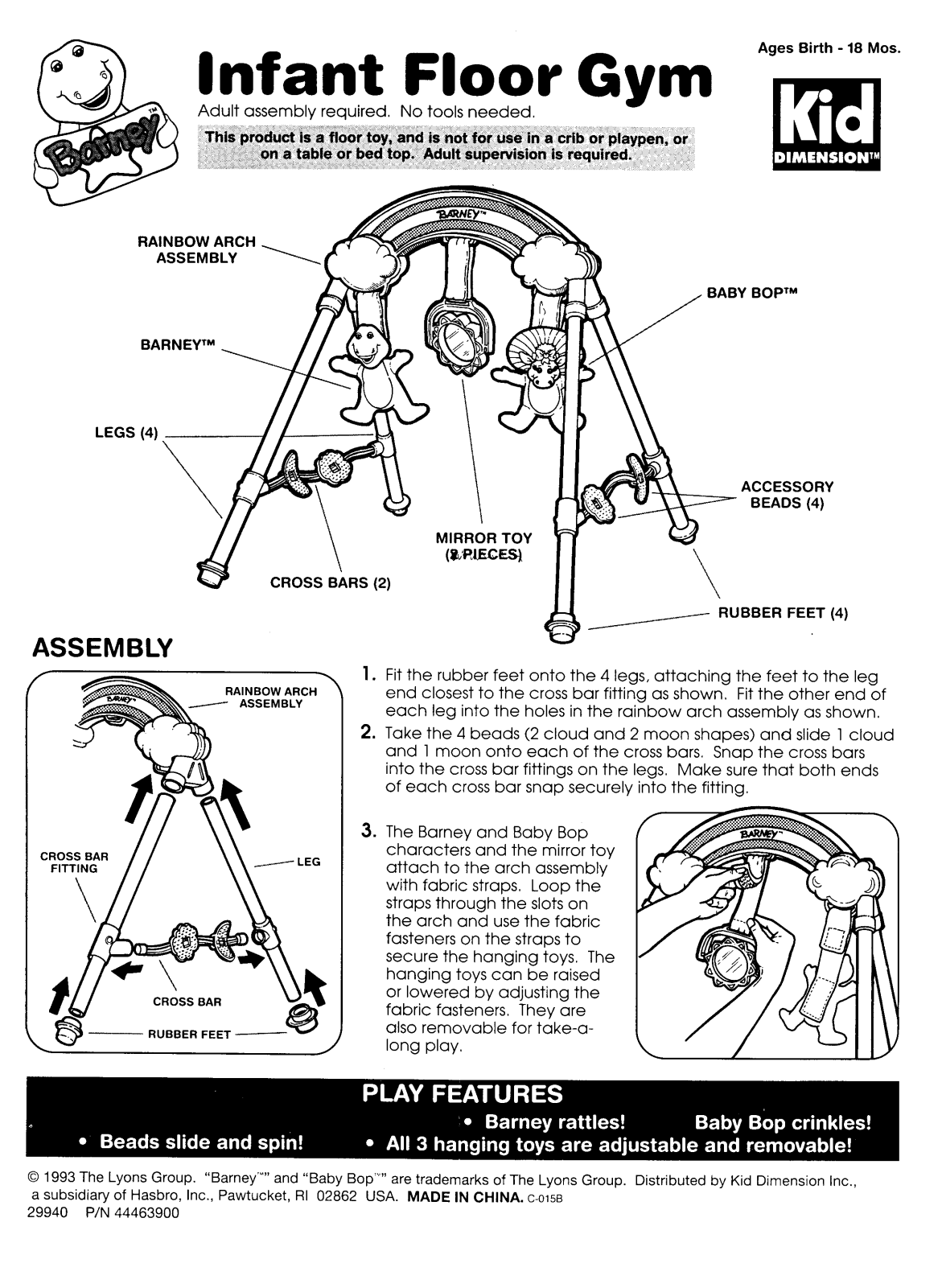 HASBRO Barney Infant Floor Gym User Manual