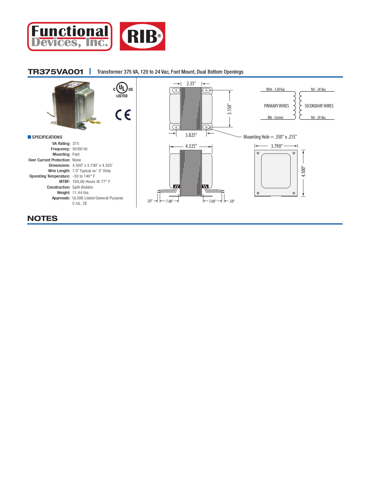 Schneider Electric TR375VA001 Data Sheet