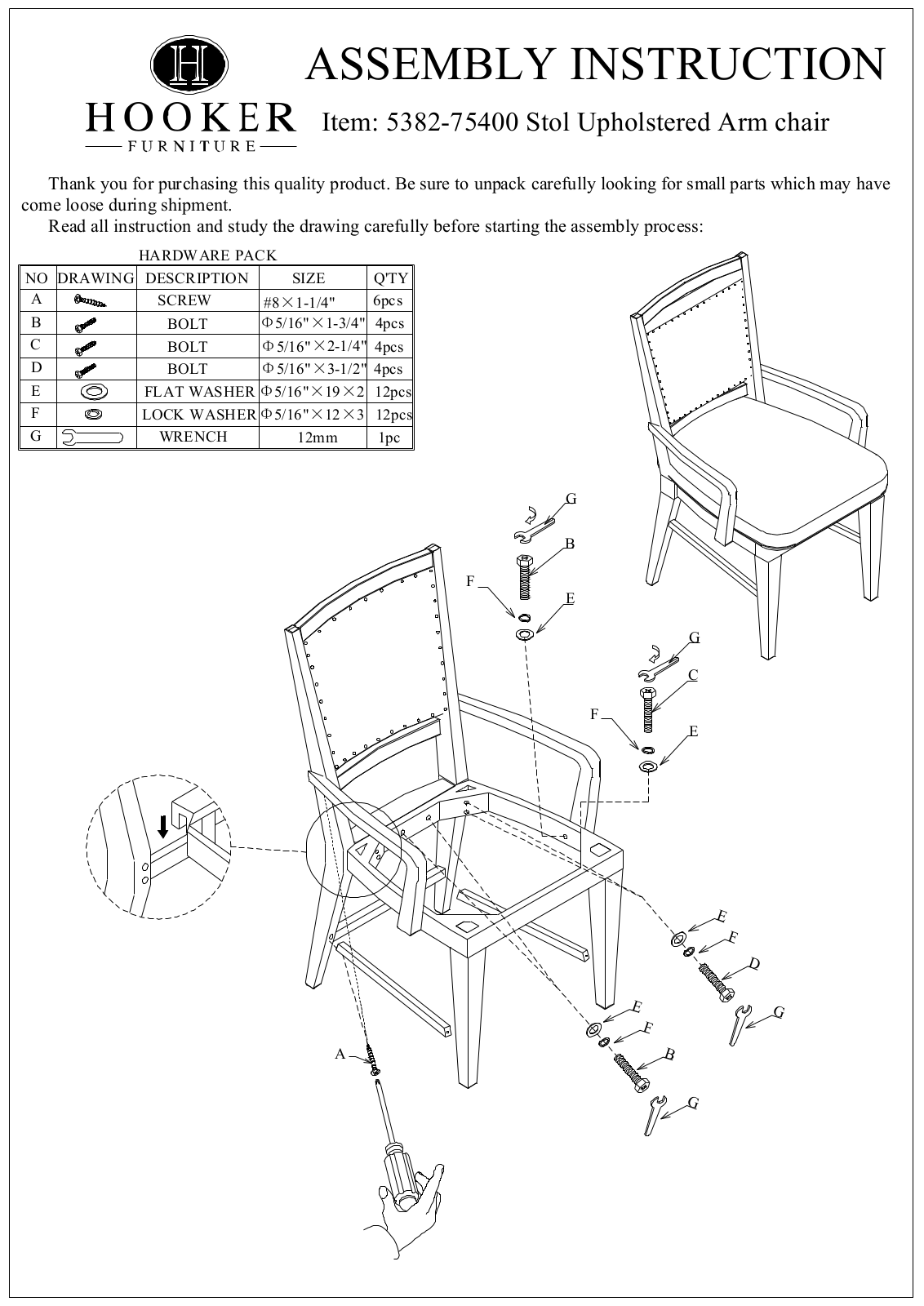 Hooker Furniture 538275400 Assembly Guide