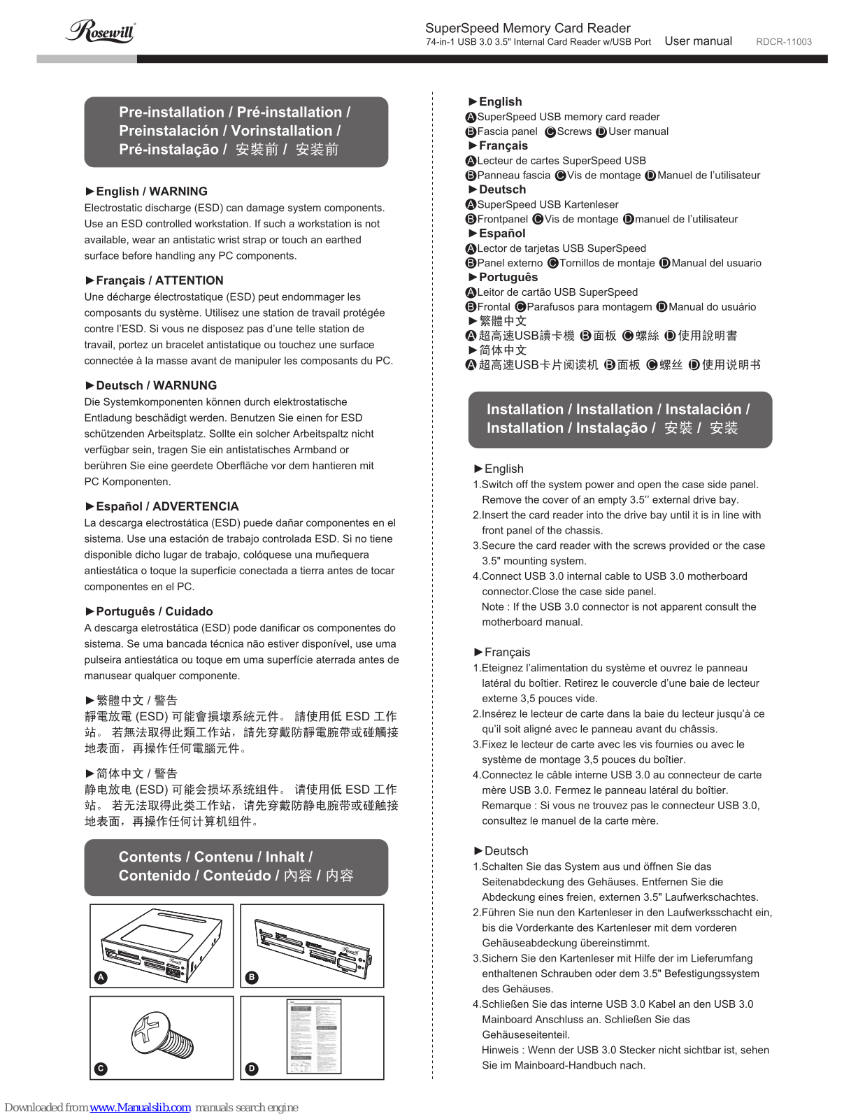 Rosewill RDCR-11003 User Manual