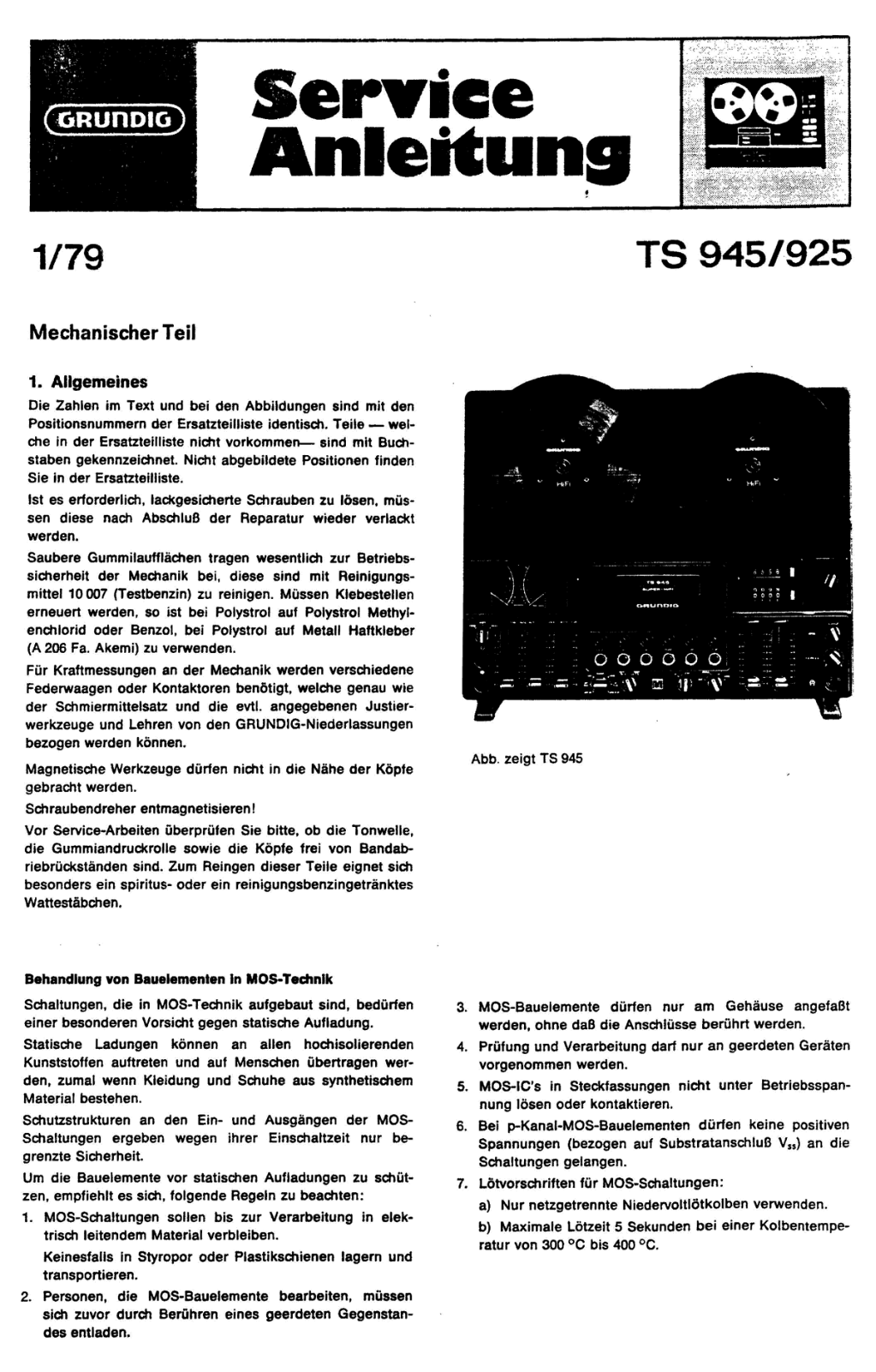 Grundig TS-925 Service Manual