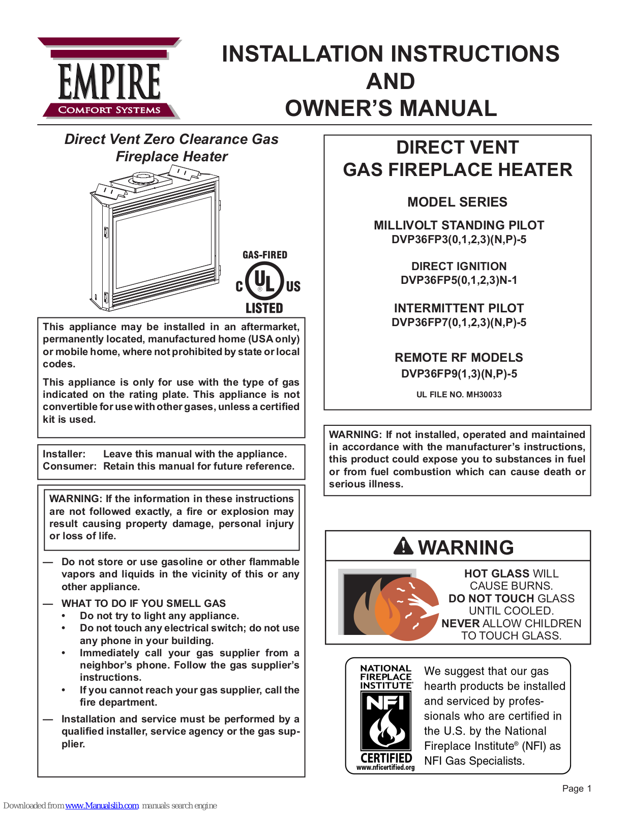 Empire Comfort Systems DVP36FP31N-5, DVP36FP30P-5, DVP36FP33N-5, DVP36FP31P-5, DVP36FP32P-5 Owner's Manual