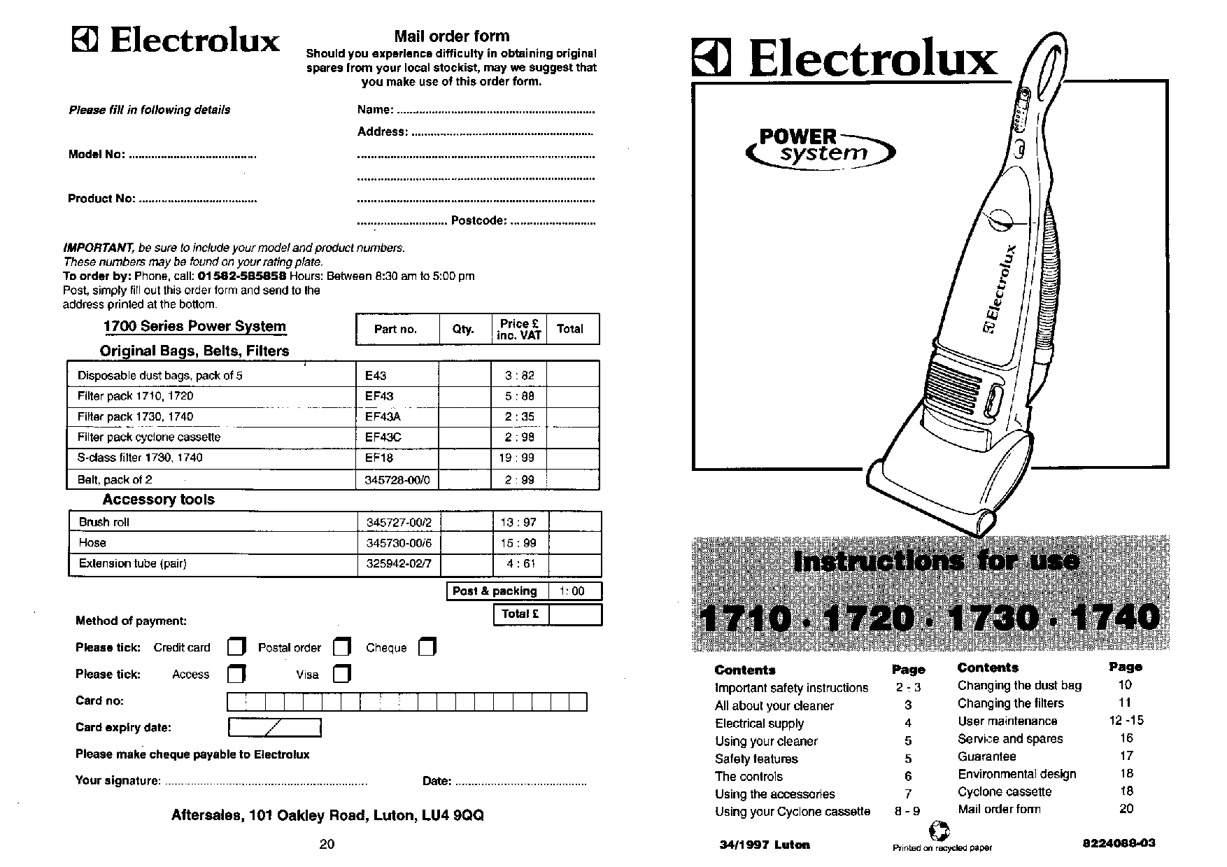 AEG-Electrolux Z1720, Z1710, Z1740, Z1730 User Manual