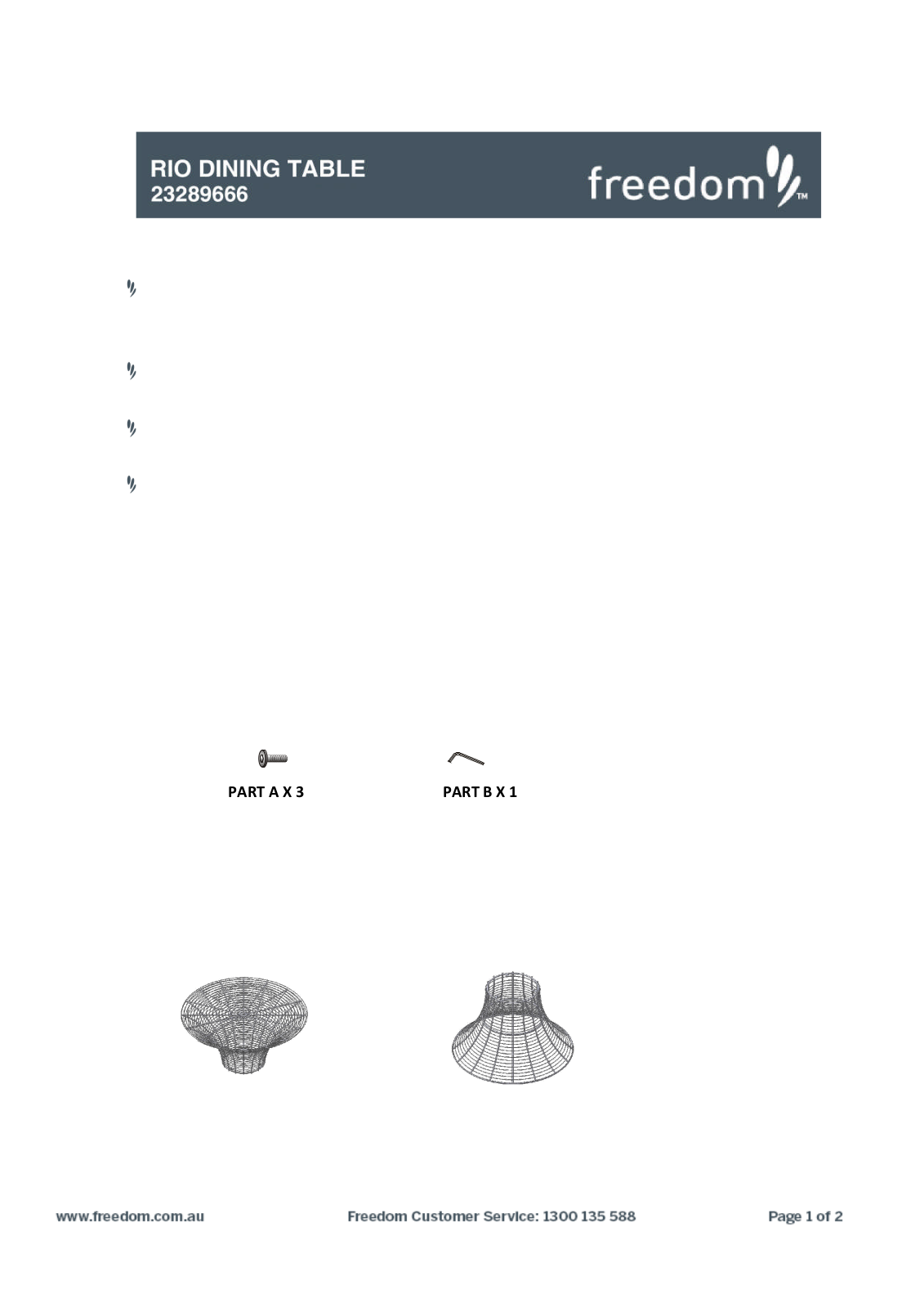 Freedom Rio Dining Table Assembly Instruction