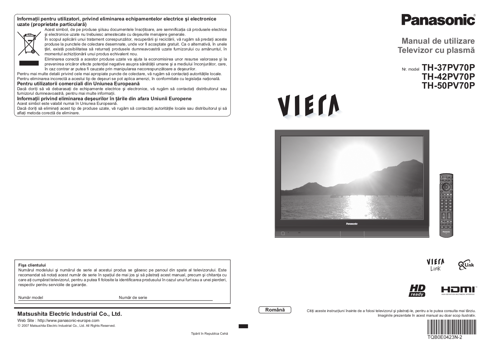 PANASONIC TH-42PV70P, TH-37PV70P, TH-50PV70P User Manual