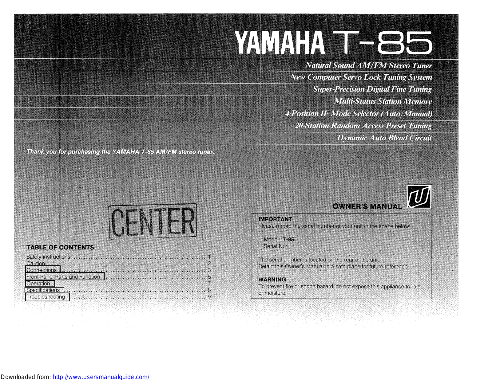 Yamaha Audio T-85 User Manual