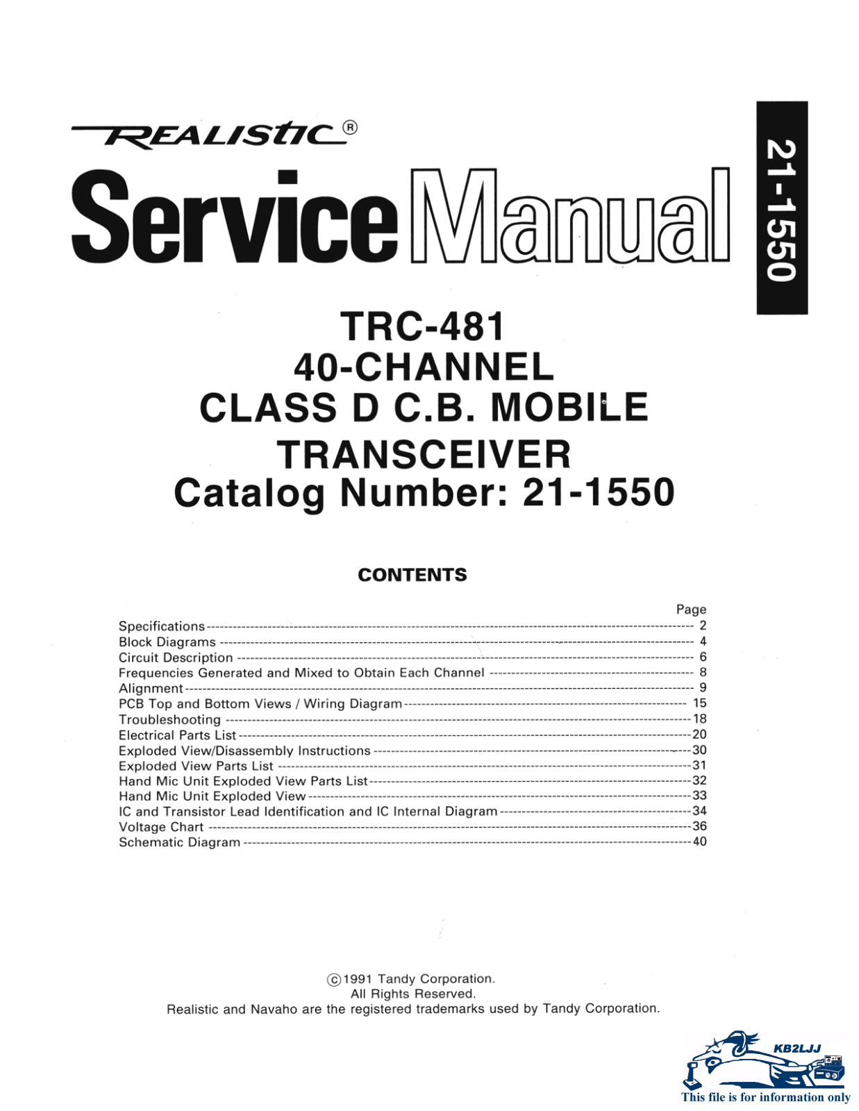 Realistic   RadioShack TRC-481 Service Manual