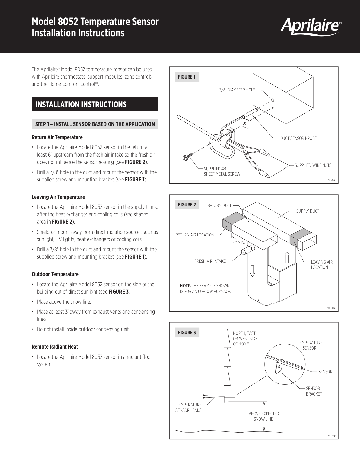 Aprilaire 8052 Installation Manual