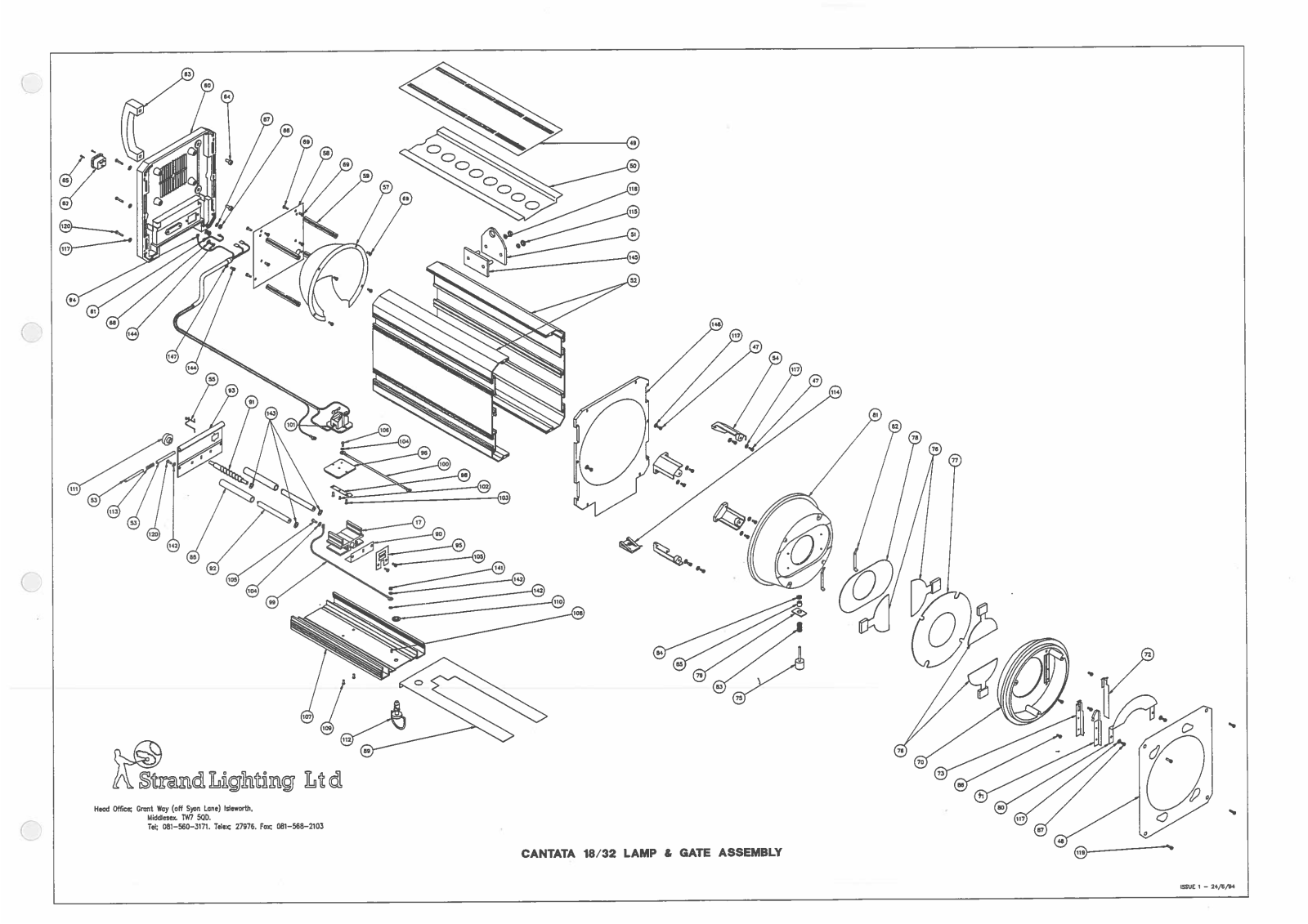 Strand Cantata 1832 Lamp & Gate Assembly Exploded Diagram - ManualMachine.com