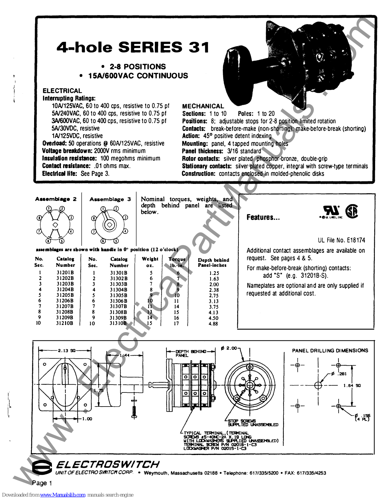 Electroswitch 31205B, 31207B, 31206B, 31208B, 31209B User Manual