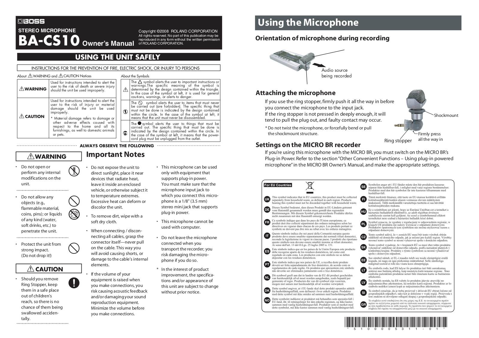 Boss BA-CS10 Owner’s Manual