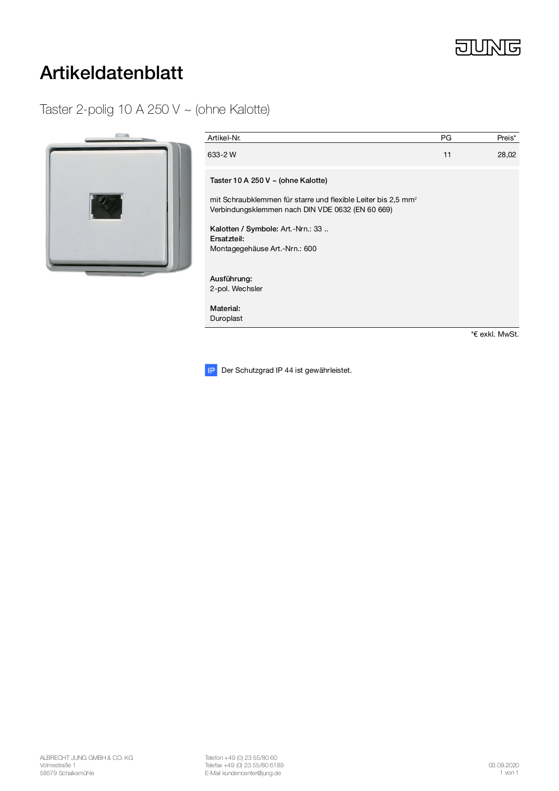 Jung 633-2 W User Manual