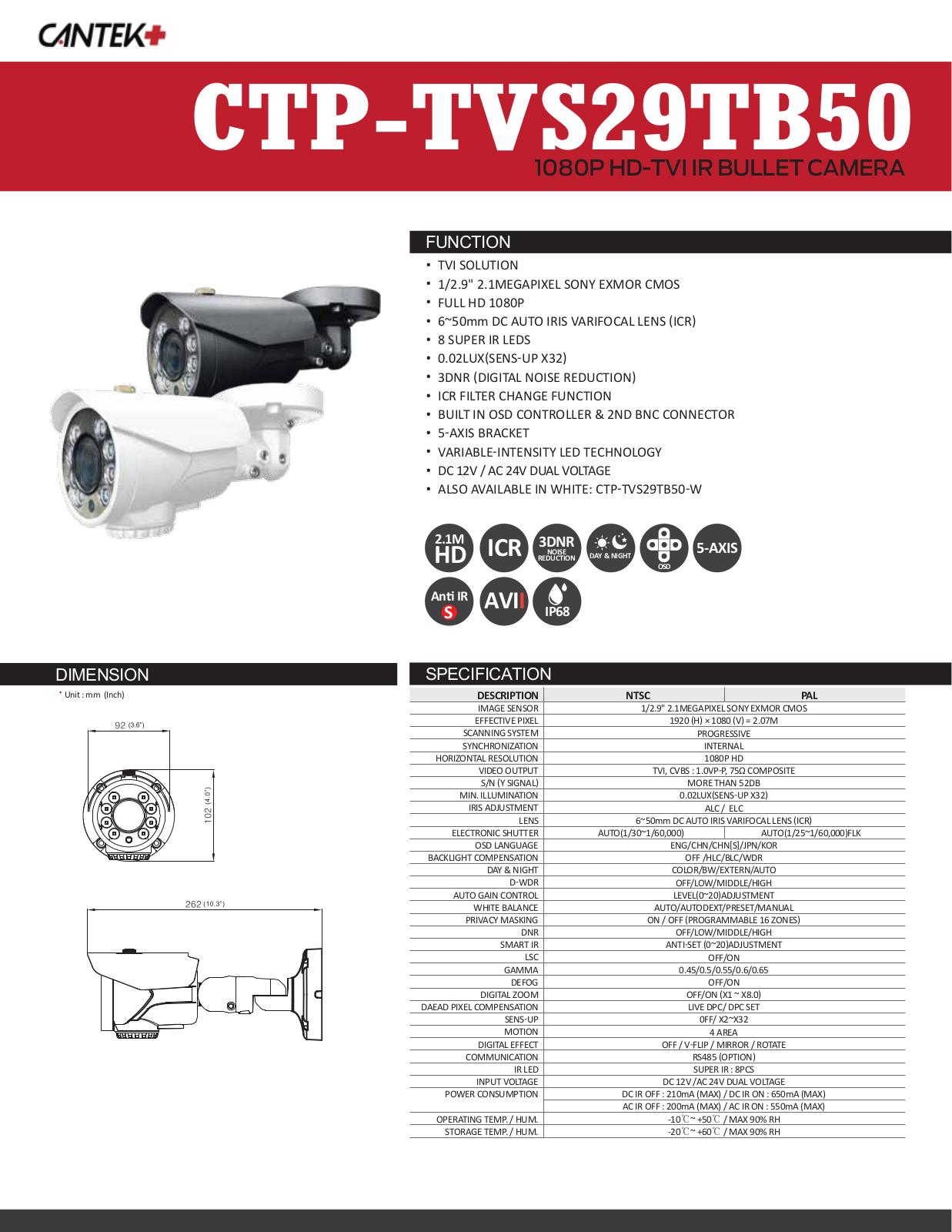 Cantek Plus CTP-TVS29TB50 Specsheet